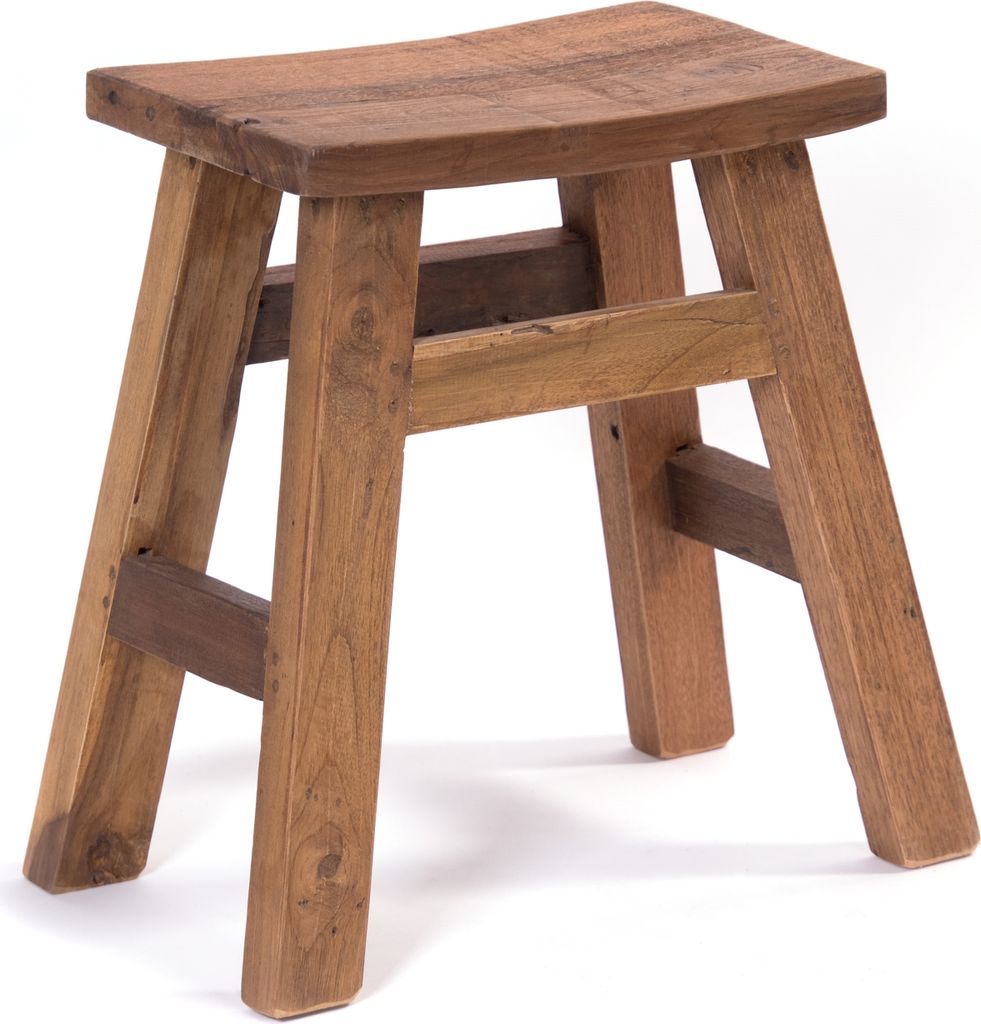 A wooden stool on a white background.