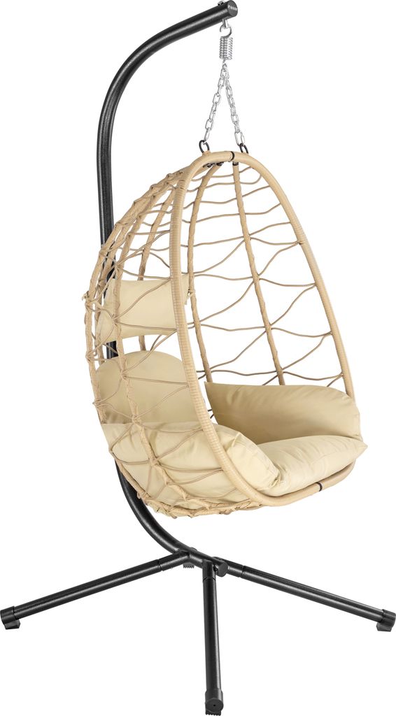 HinHocker Hängesessel mit Gestell, Creme, Hängeschaukel für Indoor und Outdoor, Schaukelstuhl