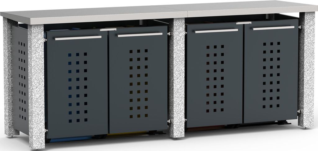 reinkeDESIGN | Müllhäuschen 4er, 4x240L | Typ_SPultdach, aus Granit-Palissaden, Türen & Blenden in Anthrazit | für Eigenheim, hergestellt in Ba...