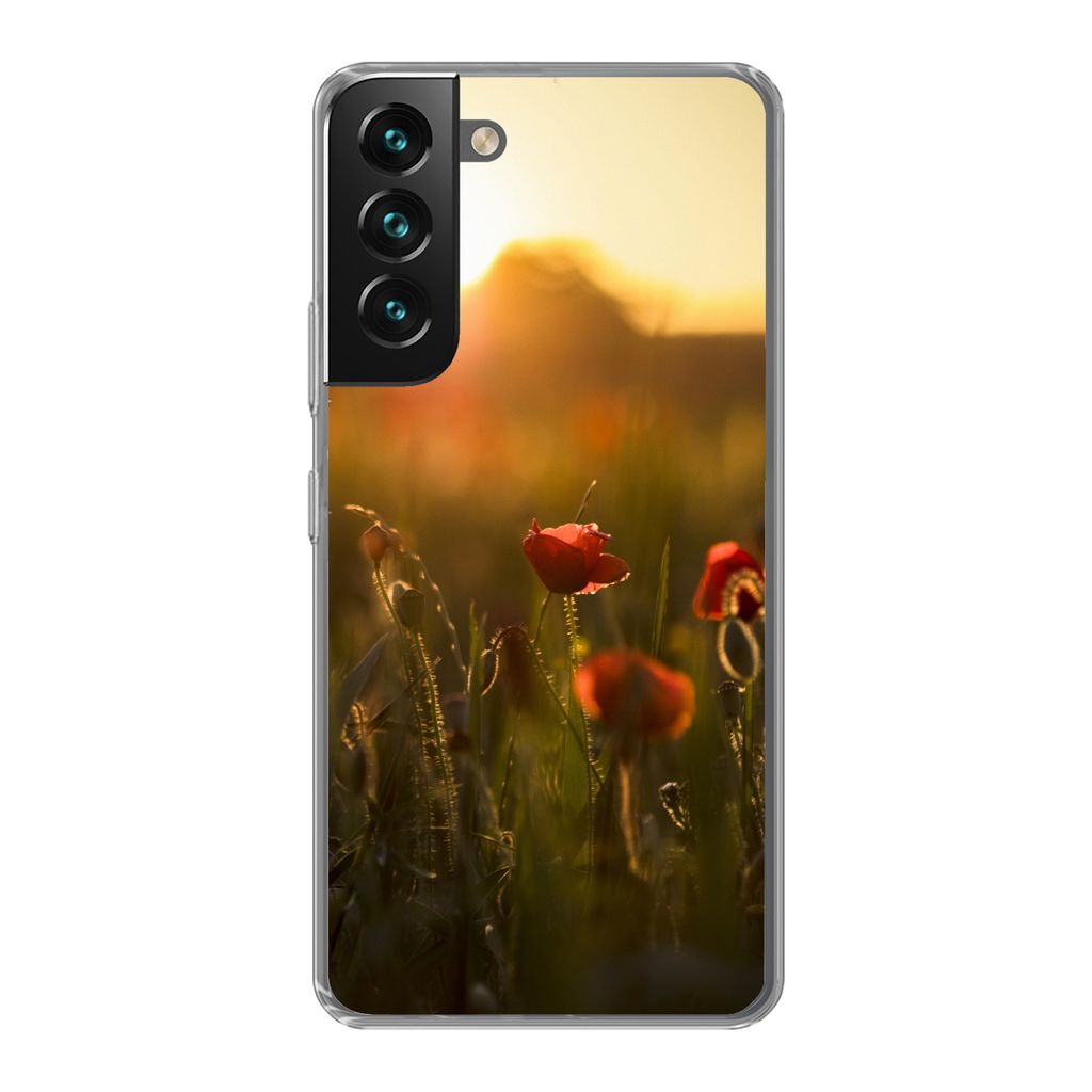 MuchoWow Handyhülle Schutzhülle Hülle für Samsung Galaxy S22 Plus Mohn - Sonnenuntergang - Gold Silikon Softcase Handy Hülle - Schutzabdeckung