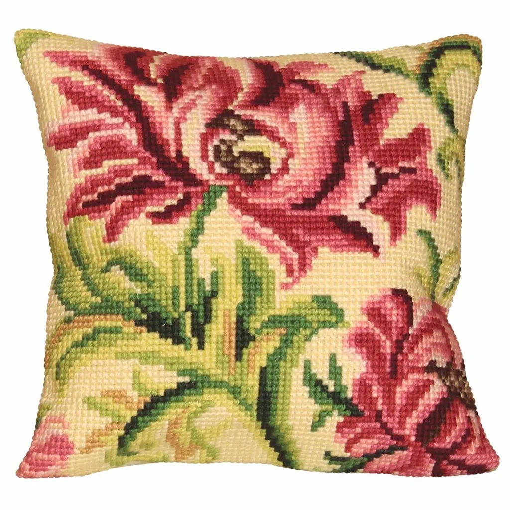 Kit canevas point de croix 40x40cm rose sauvage en fils coton de qualité