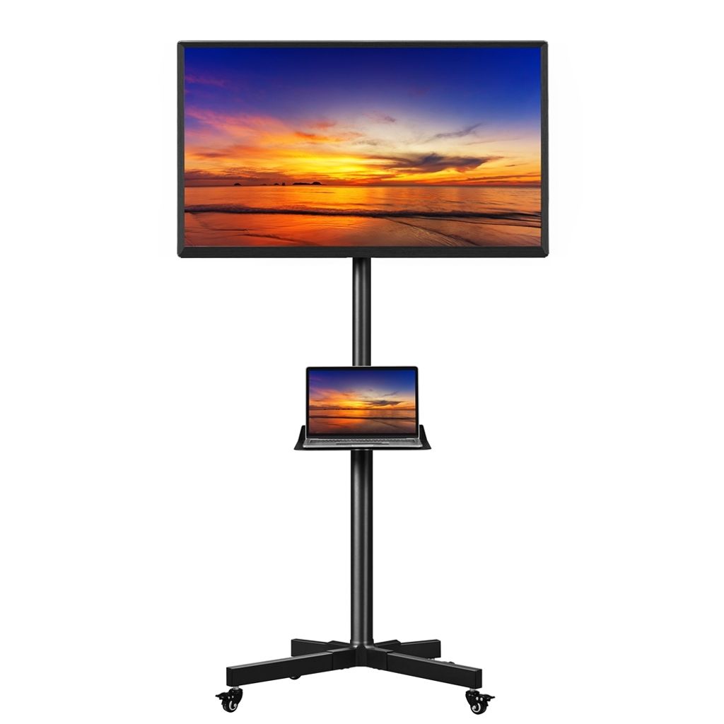 Yaheetech TV Ständer auf Rollen für 23 bis 60 Zoll TV, höhenverstellbarer schwenkbarer Fernsehstand mit Laptopablage, Max. VESA 400 x 400 mm, Sc...