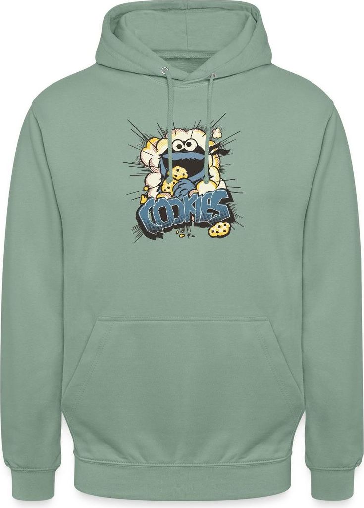 Spreadshirt Sesamstraße Design Mit Krümelmonster Und Cookies Uni Hoodie, L, Graugrün