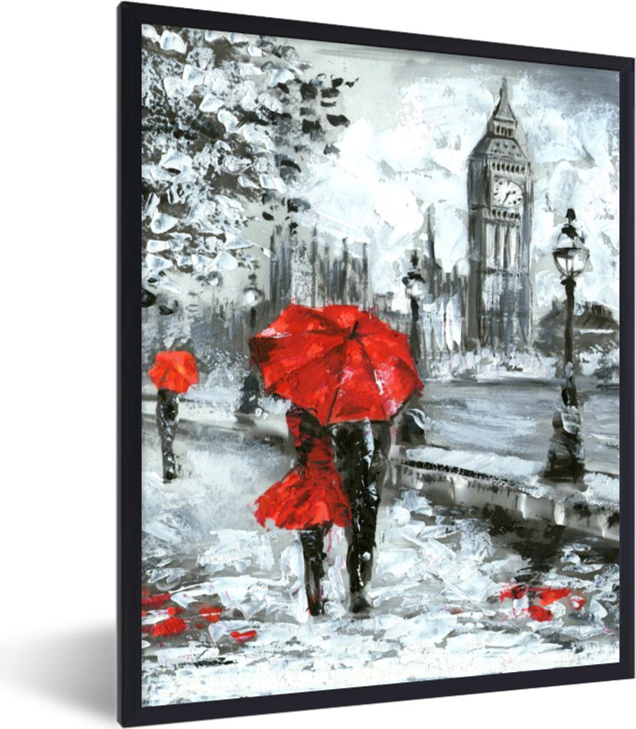 MuchoWow Gerahmtes Poster Gemälde - Regenschirm - Öl 30x40 cm - Poster mit Schwarzem Bilderrahmen Wandposter Rahmen Foto Bilder - Wanddeko - Ku...