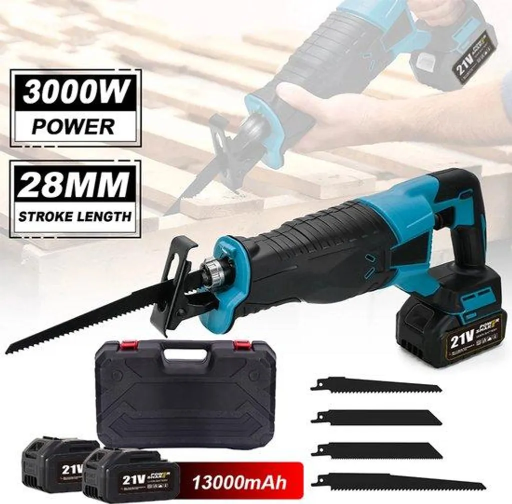 Scie sabre sans fil avec vitesse réglable et 4 lames incluses - 18V