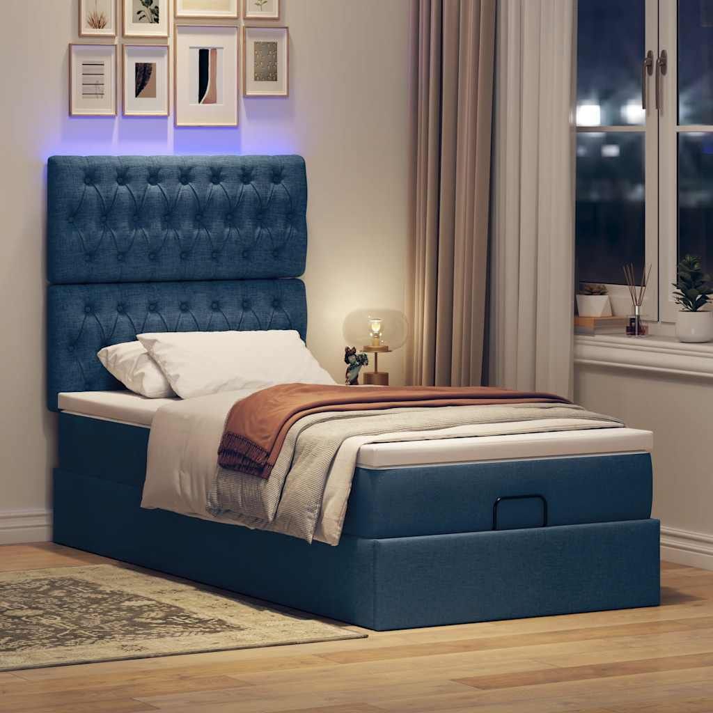 Maison Exclusive - Ottomane Bett mit Matratze & LEDs Blau 100x200 cm Stoff