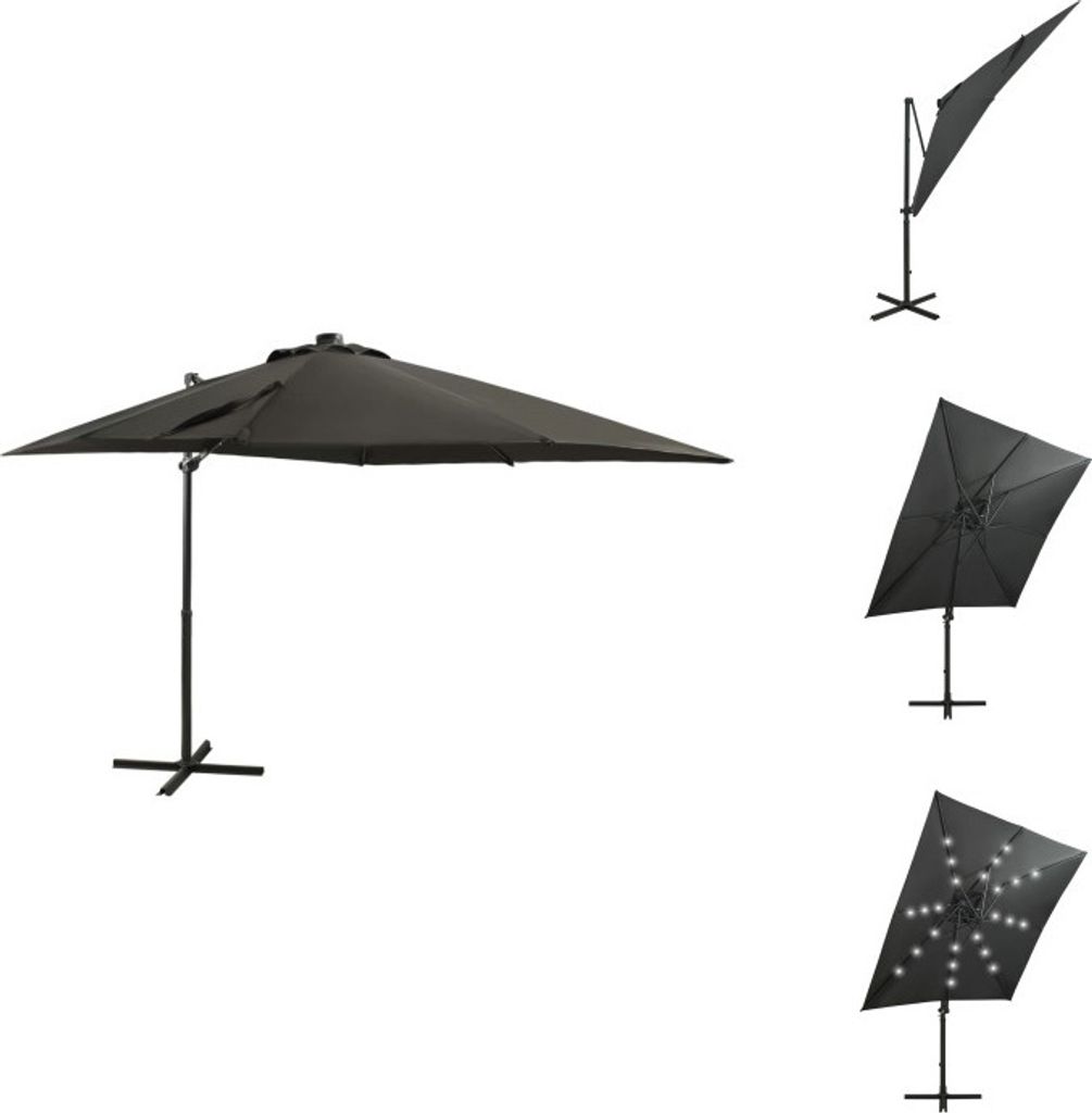 vidaXL Ampelschirm mit Mast und LED-Beleuchtung Anthrazit 250 cm - Sonnenschirme & Sonnenschutze