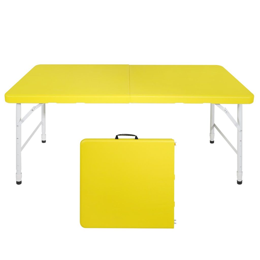 Zimilo 125 cm Klappbarer Multifunktionstisch mit Griff, Höhenverstellbar, Belastbar bis 150 kg, für Camping, Garten und Indoor, Gelb