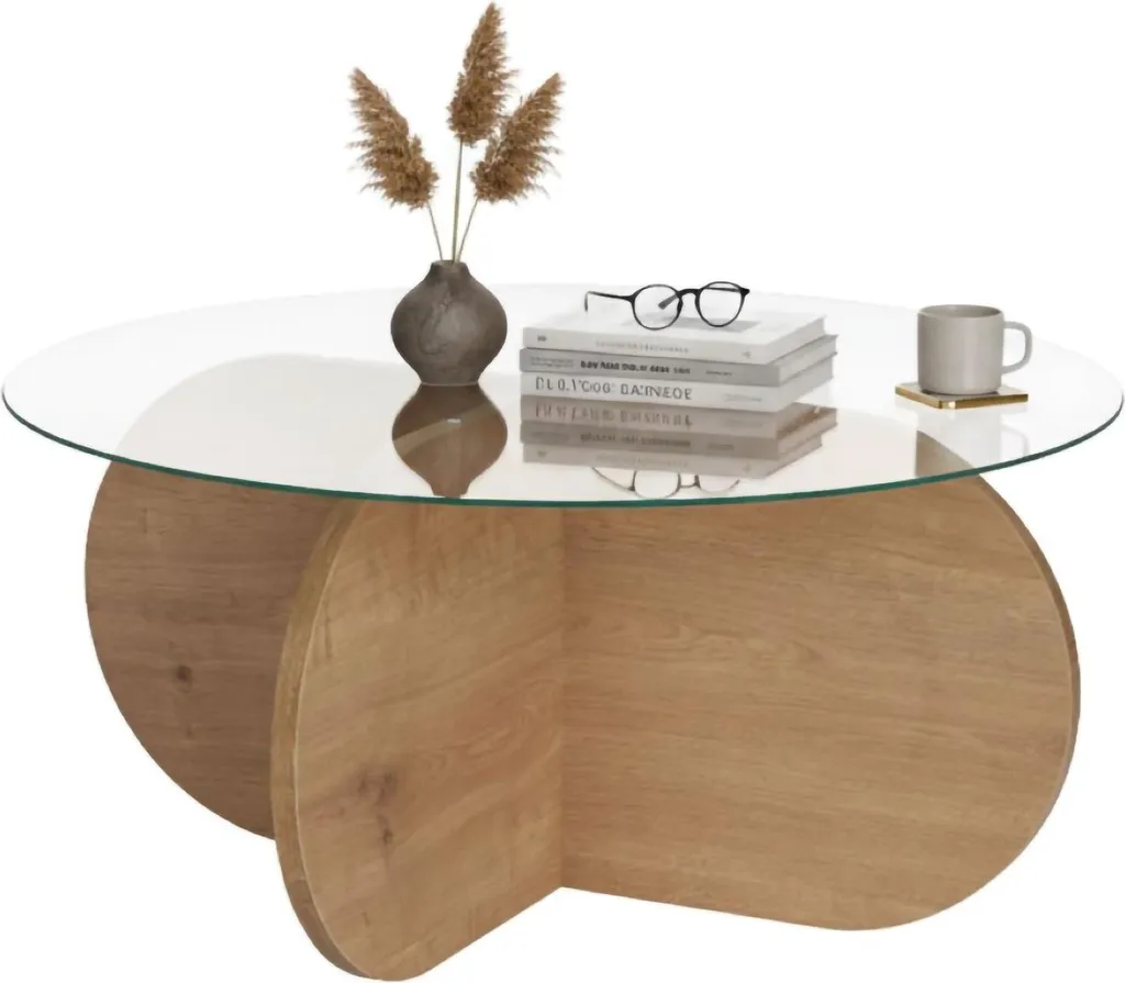Tavolino Basso Salotto Dmora Cugnoli Rovere Marrone e Vetro 75 cm