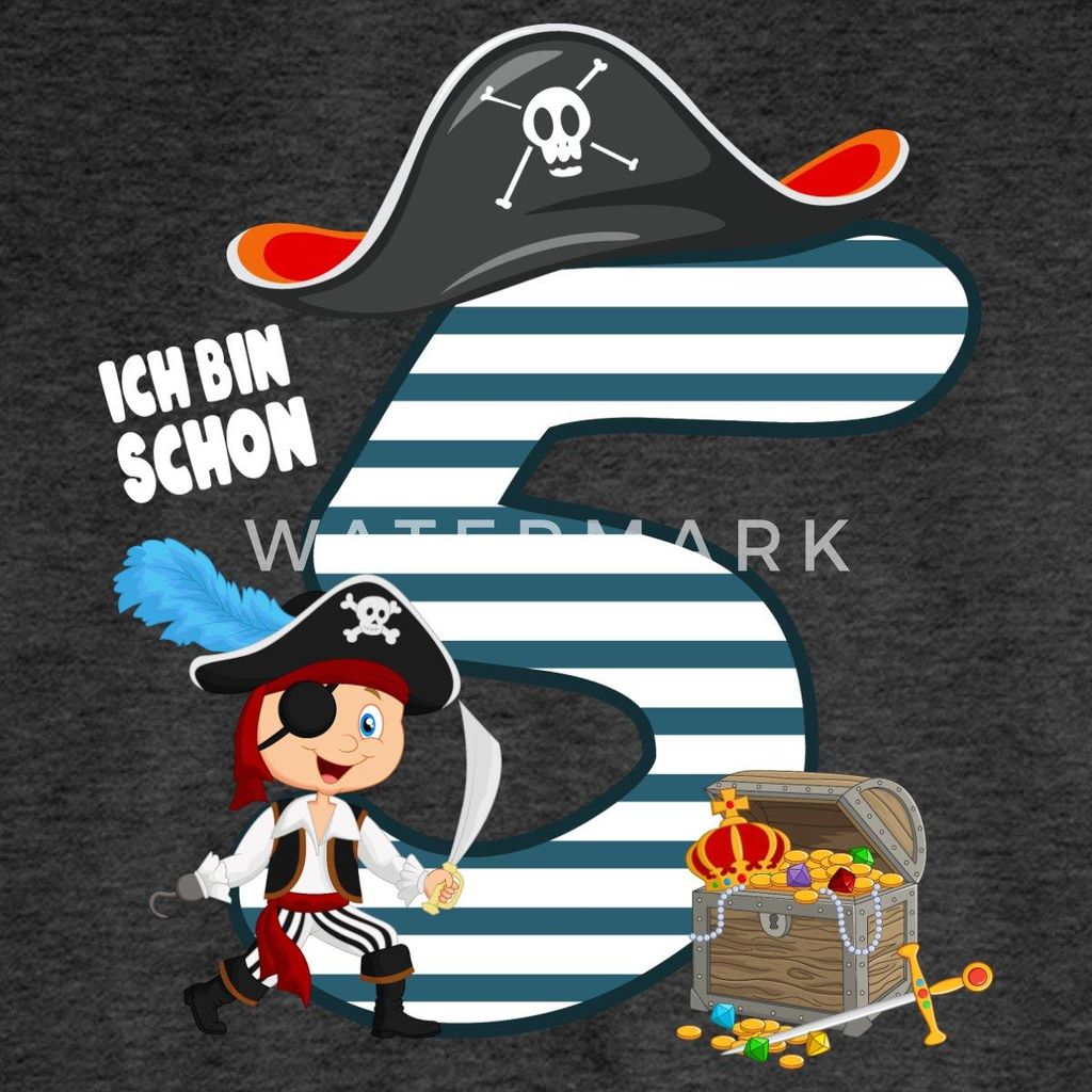 Spreadshirt 5. Geburtstag Schon Ich Schon Bin Fünf Pirat Schatz Kinder Premium Langarmshirt, 110/116 (4 Jahre), Anthrazit meliert