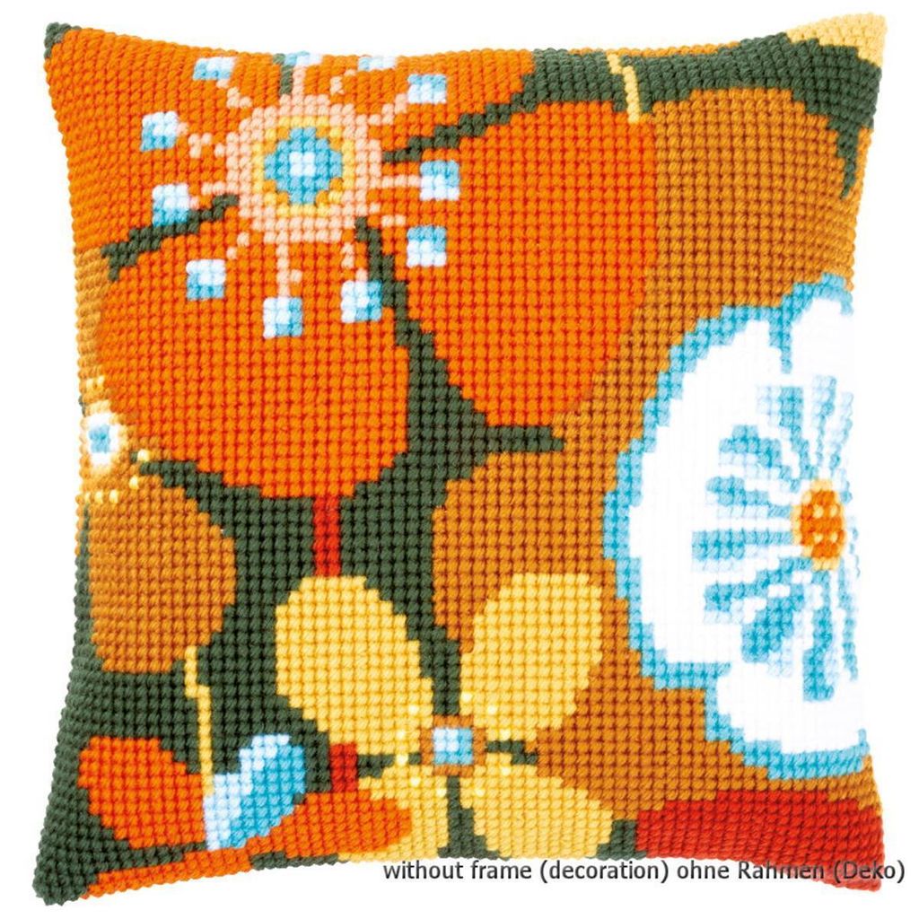 Kreuzstich-Kissen-Set Retro Blumen - Stickbild vorgezeichnet