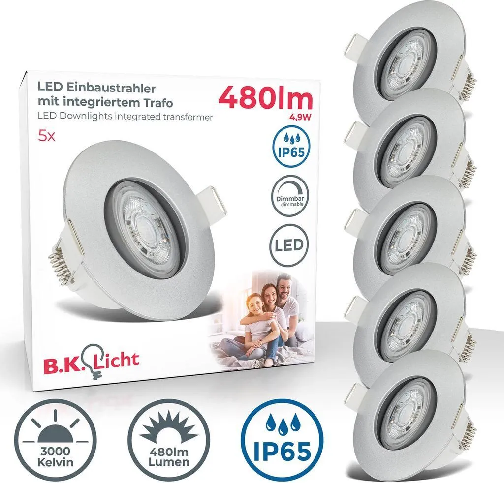Spots LED Encastrables pour Plafond Salle de Bain et Cuisine IP65 5pcs