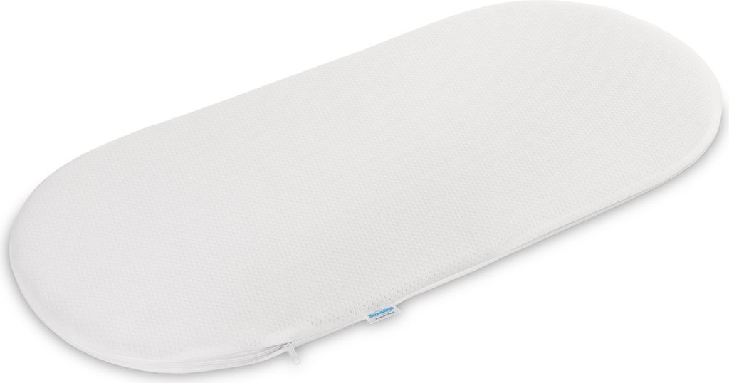 A white oval-shaped mattress on a white background.