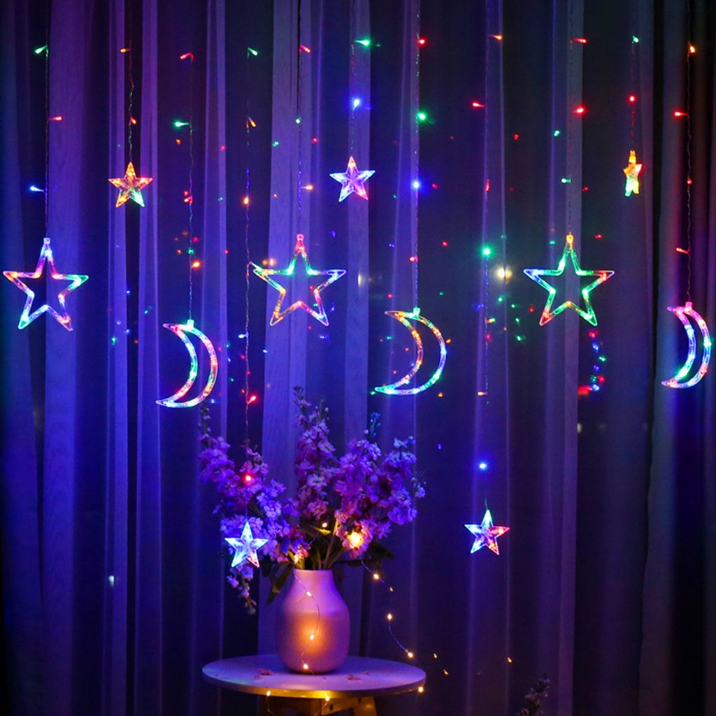 Innen & Außen Deko Garten Hochzeit LED Lichtervorhang mit 12 Sterne 138 Leuchtioden Party Sternenvorhang Fenstervorhang Lichter mit 8 Modi für Weihnachten Balkon DANGZW Lichterkette Sterne