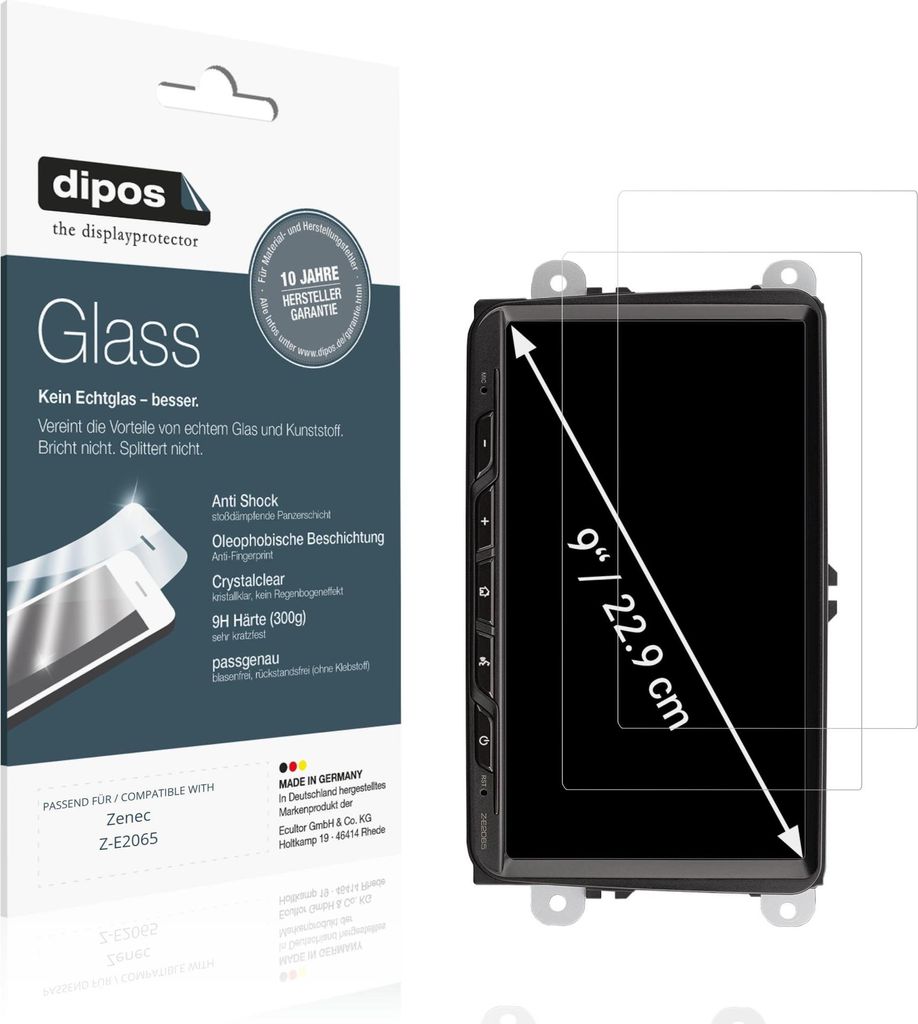 2x Schutzfolie für Zenec Z-E2065 - Anti-Shock 9H Folie dipos Glass Kunststoffglas