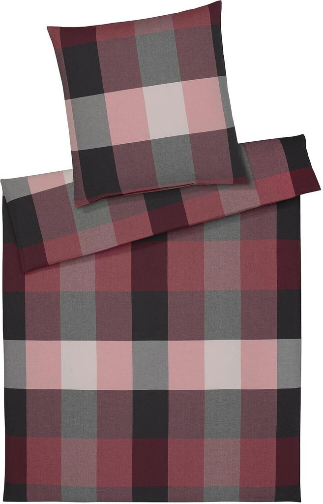 elegante Soft-Flanell Bettwäsche Derby Wein-Rot Karo-Muster wärmend, Größe:135x200 cm + 80x80 cm