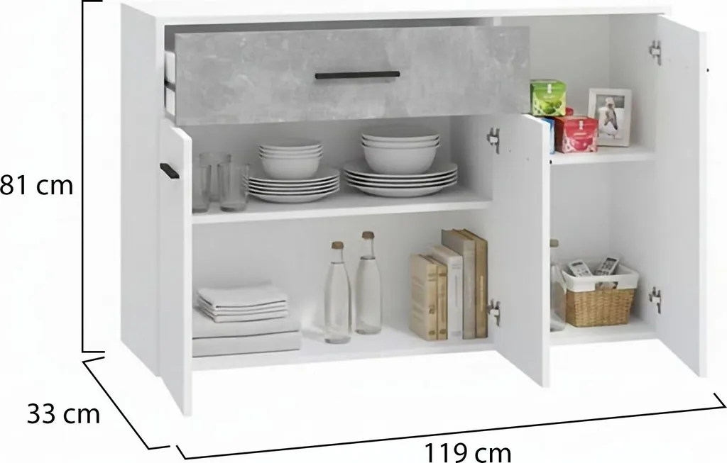 Buffet Sanza 119 cm Blanc Design Compact avec Tiroir de Rangement Chic - 3
