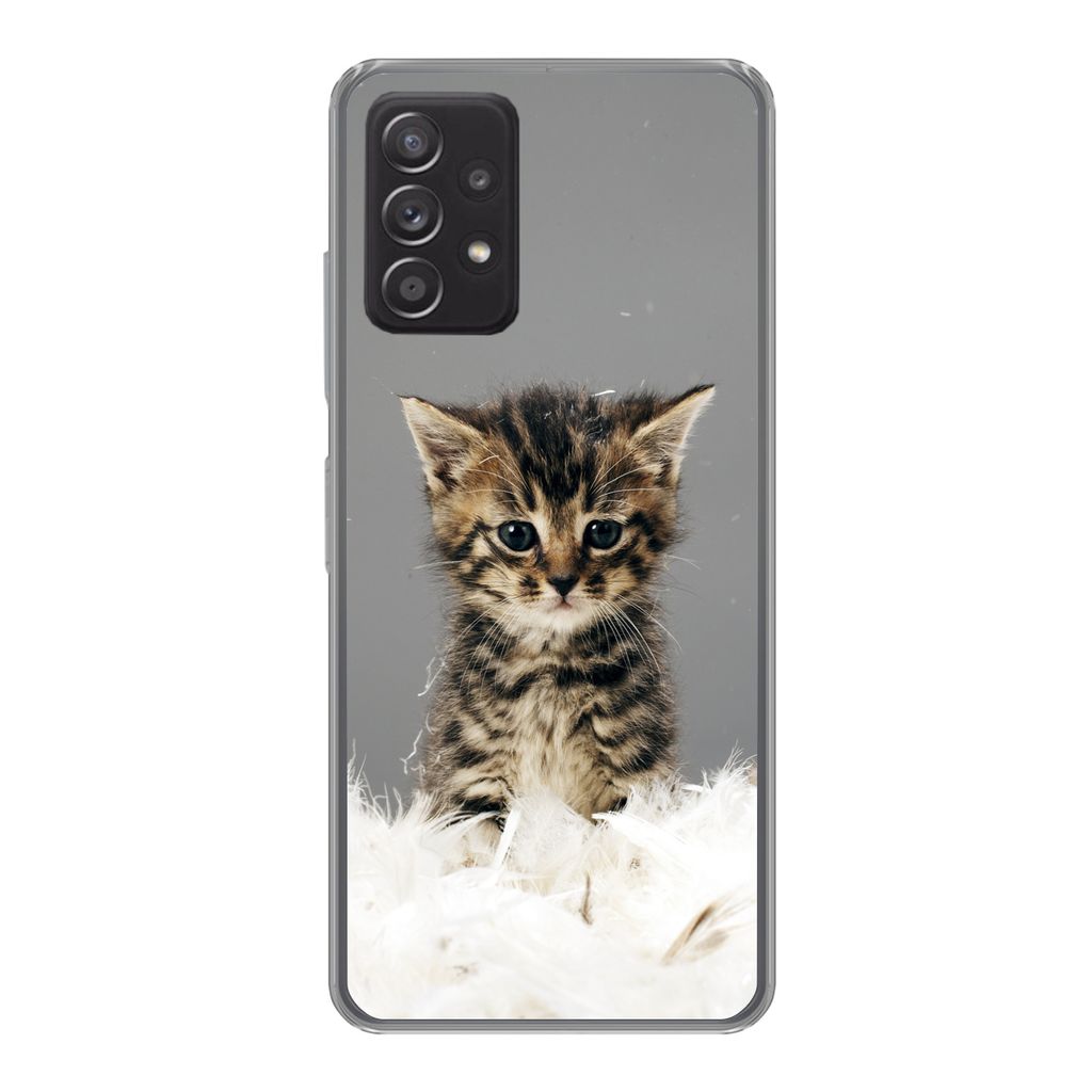 MuchoWow Handyhülle Schutzhülle Hülle für Samsung Galaxy A53 5G Katze - Kätzchen - Federn Silikon Softcase Handy Hülle - Schutzabdeckung