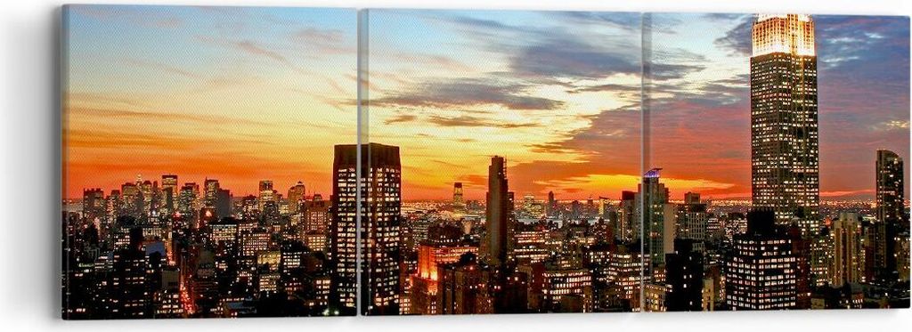 Bild auf Leinwand - Leinwandbild - Amerika gebäude sonnenuntergang wolkenkratzer - 90x30cm - Wand Bild - Wanddeko - Leinwanddruck - Bilder - Kunst...