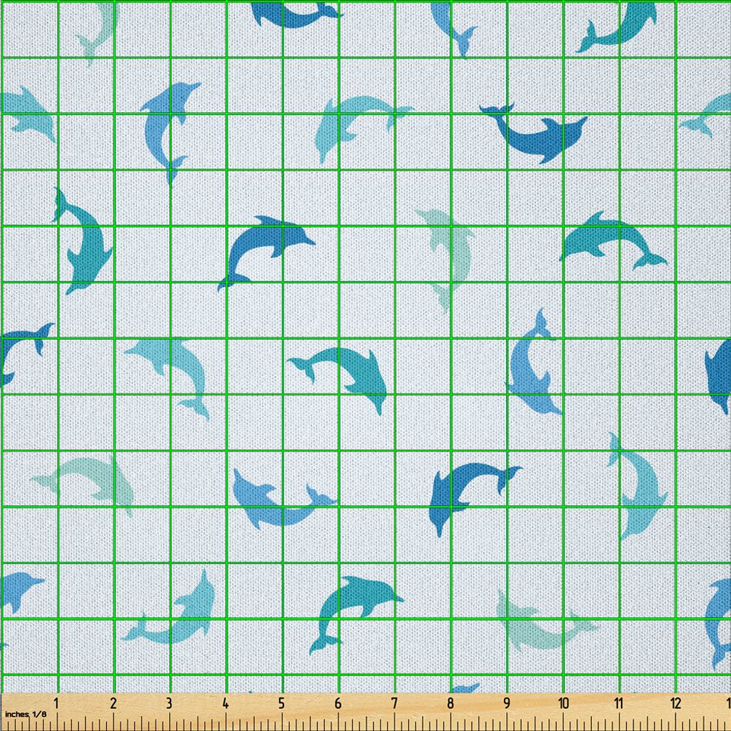 ABAKUHAUS Meerestiere Microfaser Stoff als Meterware , Springen und Spielen von Delphinen Aquatic Life Animal Marine Theme, 10 M (230 x 1000 cm), T...