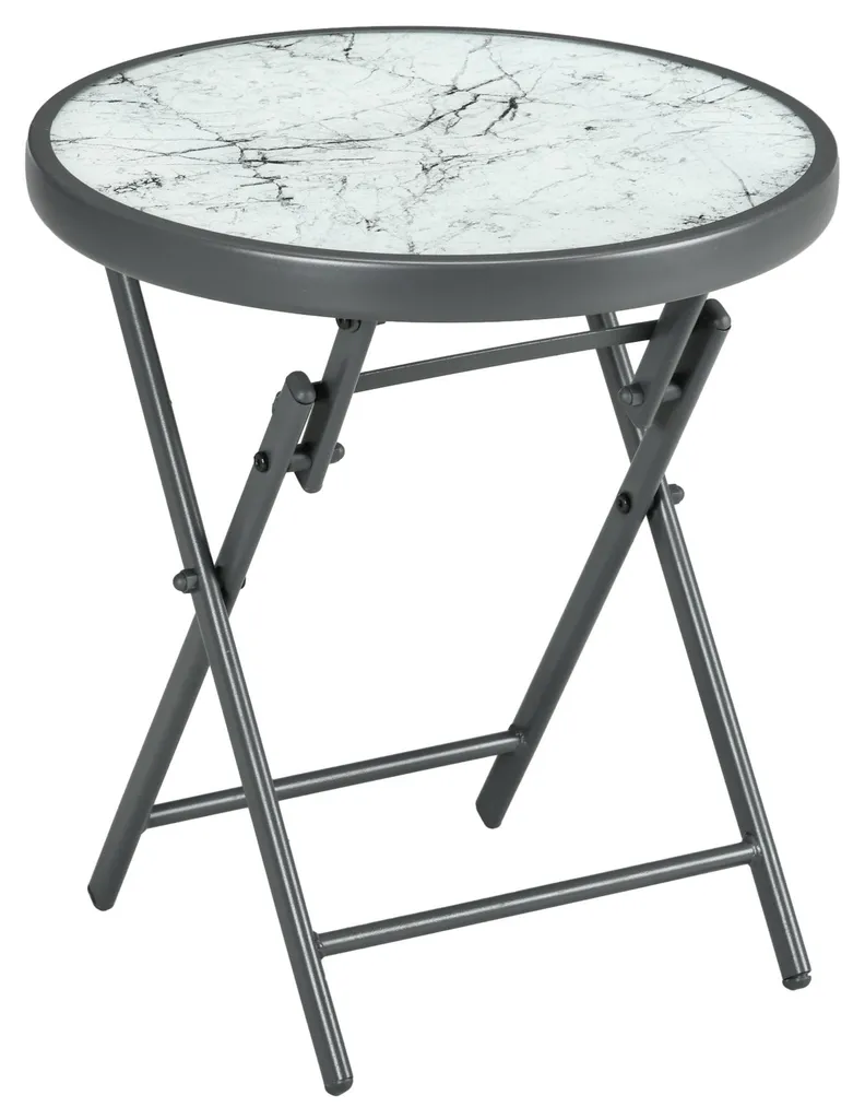 Table d'appoint ronde aspect marbre blanche 45x50 cm pliante en verre