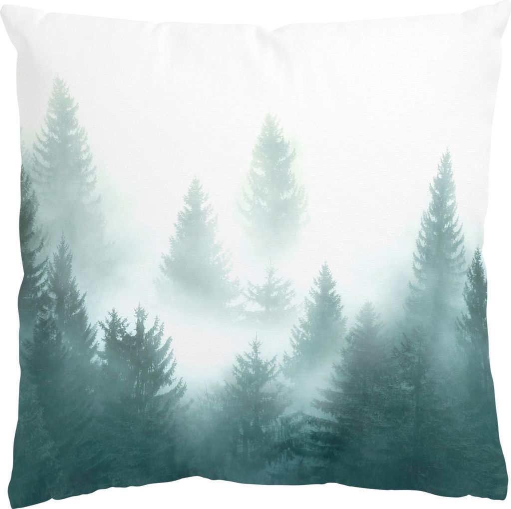 Dekokissen Wald draußen / Outdoor Zierkissen waschbar Wald beige Motiv Sofakissen mit Füllung