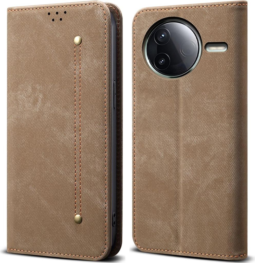 Hülle für Xiaomi Poco F7 Pro/Redmi K80 Leder Brieftasche Flip Bookstyle Schutzhülle mit Standfunktion Khaki