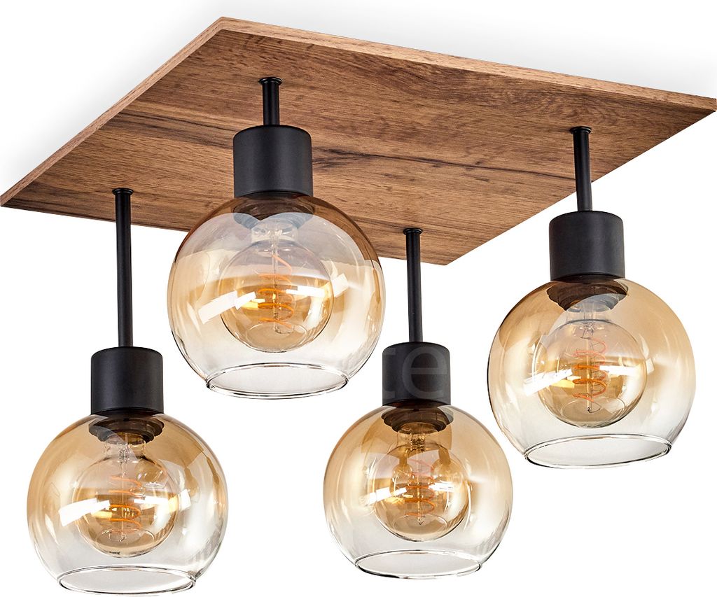 Canove Deckenlampe aus Metall/MDF/Glas in Schwarz/Braun in Holzoptik/Bernsteinfarben