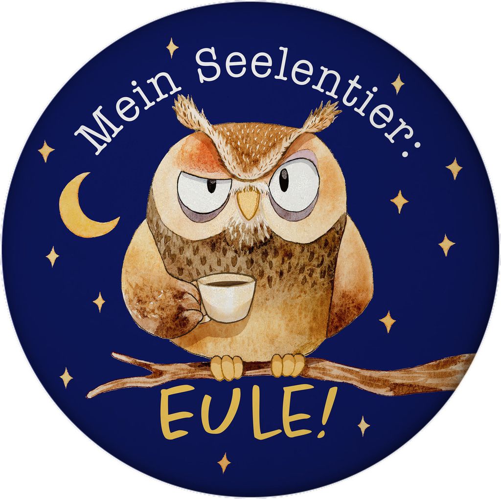 Eule Magnet rund mit Flaschenöffner rund mit Spruch Mein Seelentier Eule