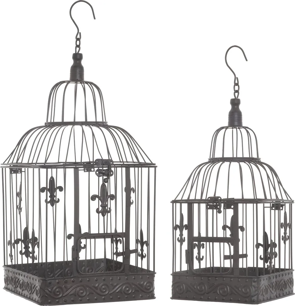 Moritz Lot de 2 cages à oiseaux carrées marron avec Fleur de Lis déco