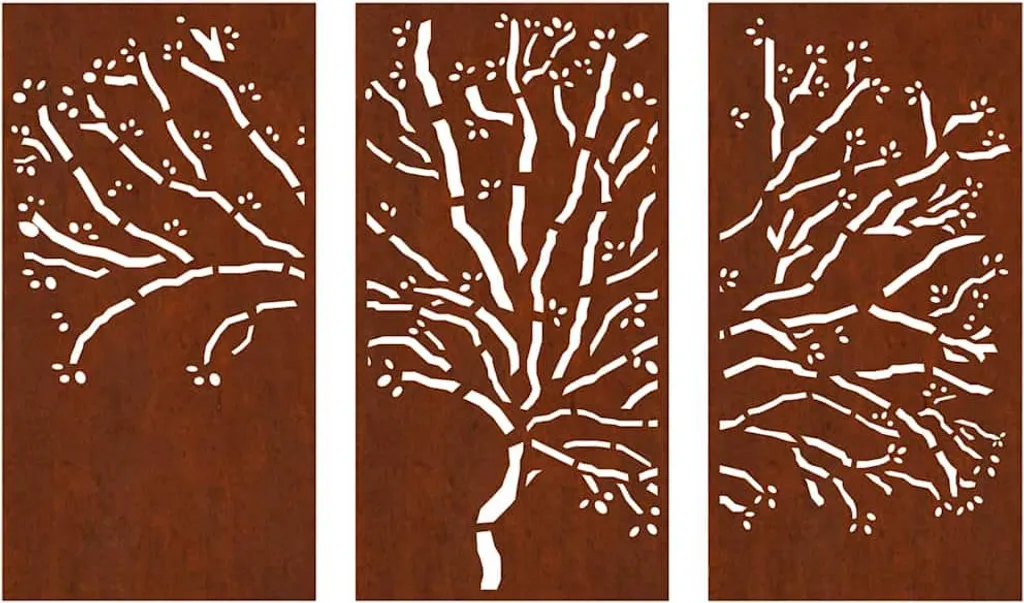 Triptyque Mural Jardin Acier Corten Design Arbre Résistant Intempéries - 3