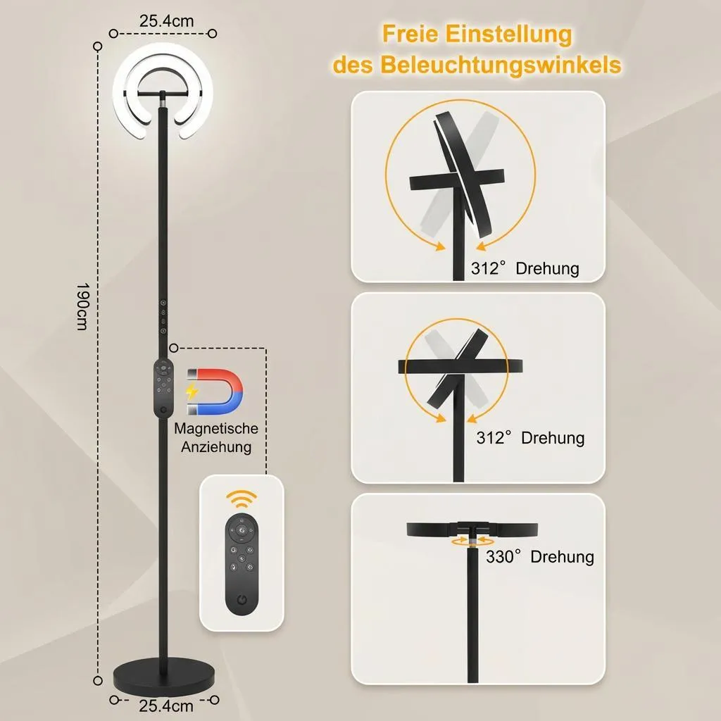 Lampadaire LED 2000LM Dimmable avec Télécommande et Lampe de Lecture
