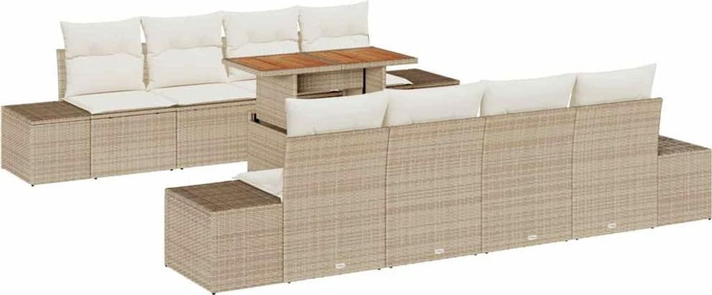 Garten-Sofa-Set mit Speicher 9 pcs Beige Poly Rattan