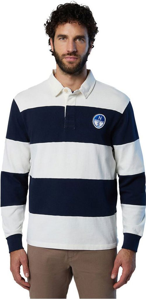North Sails Logo Langarm-polo Weiß,Blau M Mann Weiß,Blau M
