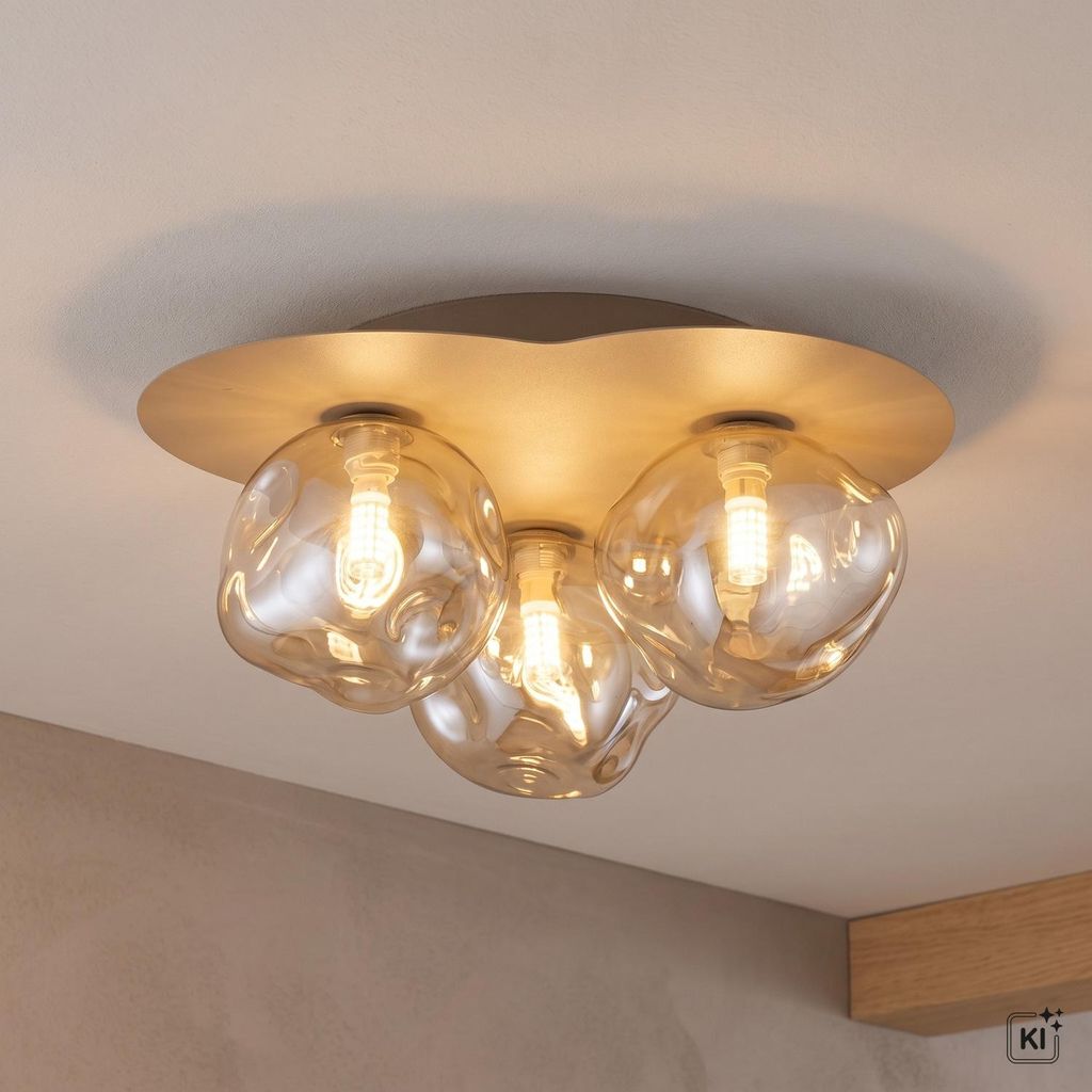 Deckenleuchte Metall Glas G9 Sandfarben Cognac 3-flammig Produktbild  KI-generiertes Bild