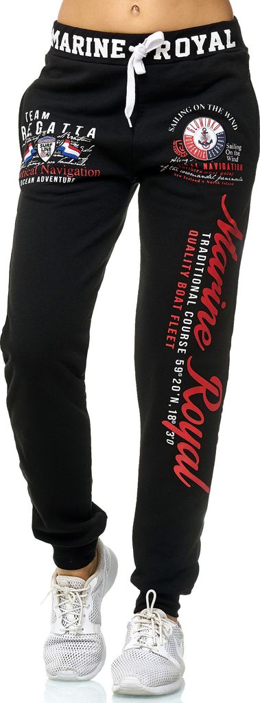 Damen Jogginghose | 100 % Baumwolle | Marine 512 Schwarz/Rot XXL