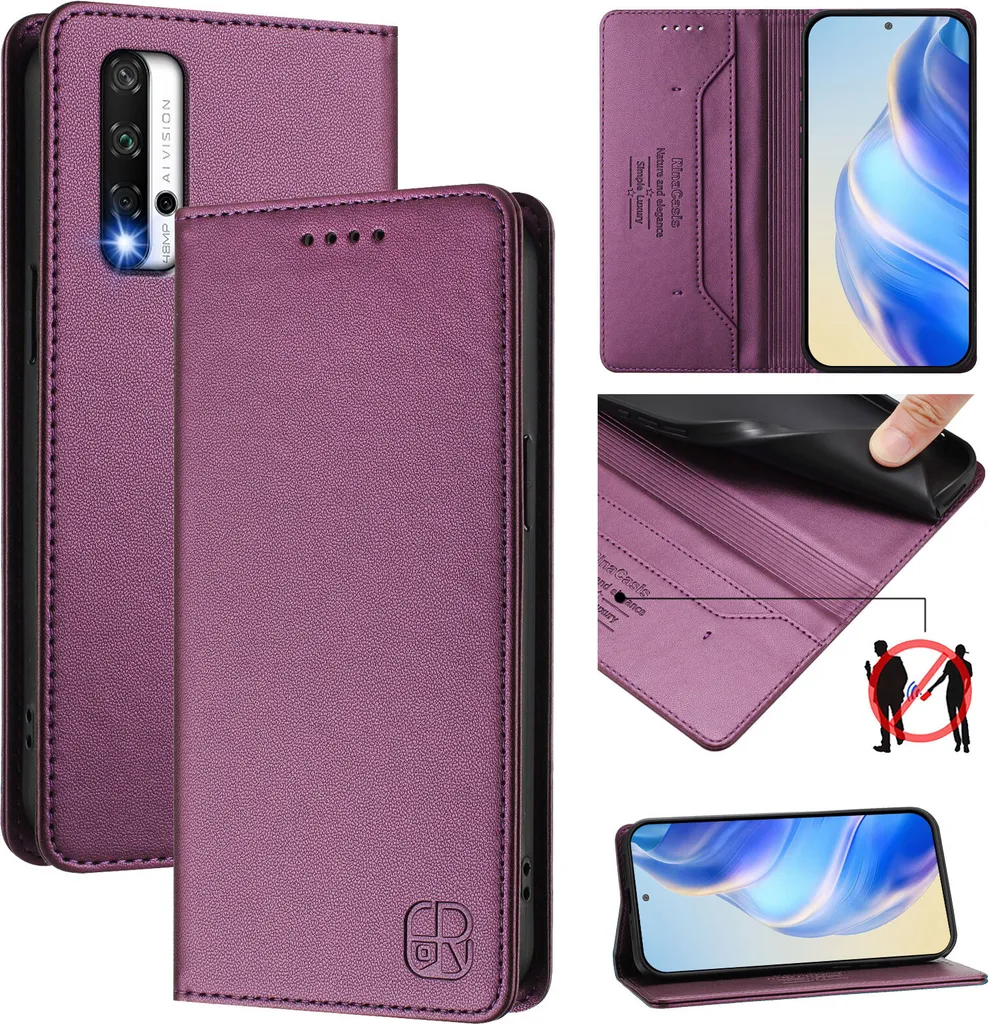 Custodia Honor 20 / 20 Pro in Pelle Viola - Flip Case Portafoglio Elegante