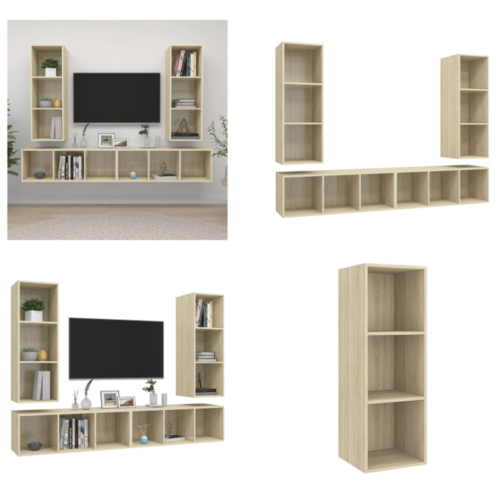 vidaXL TV Wandschränke 4 Stk. Sonoma Eiche Holzwerkstoff - TV-Schrank - TV-Schränke - Hängender TV-Schrank - Hängende TV-Schränke