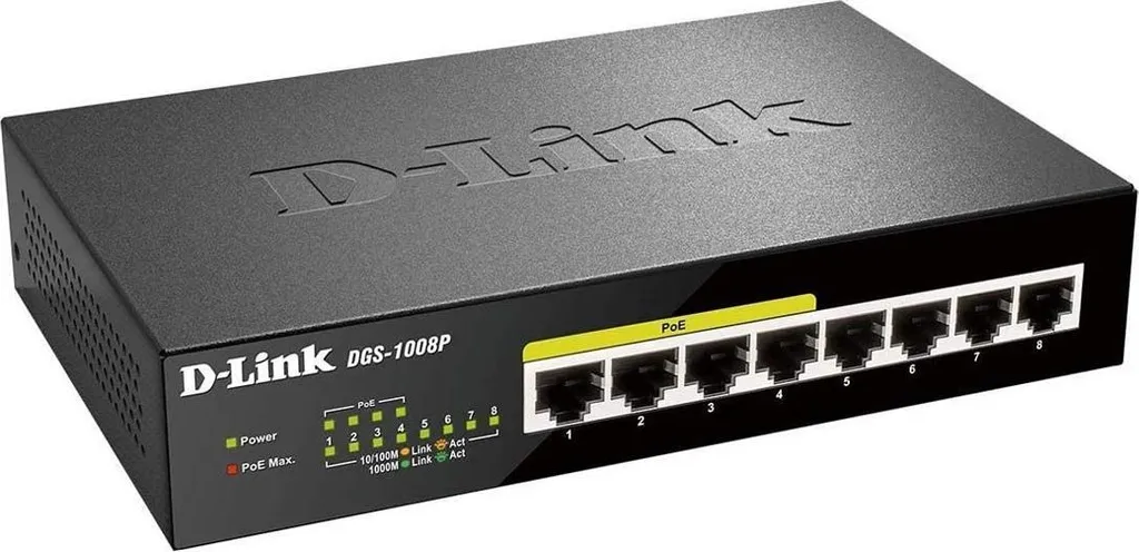 Switch 8 Ports PoE D-Link DGS-1008P - Idéal pour Caméras IP et WiFi Gigabit