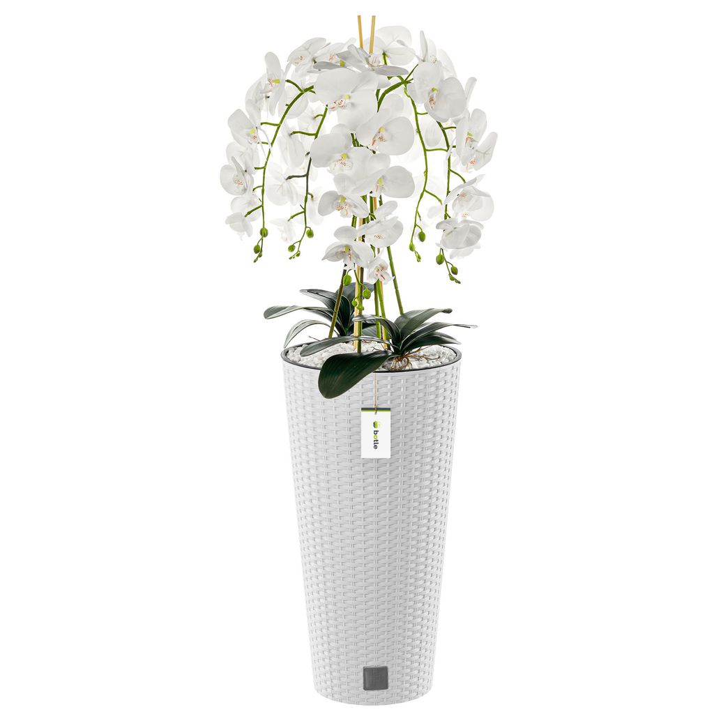 Künstliche Orchidee Kaskaden Blumenstrauß Weiß im Topf Weiß H 110 cm Heimbüro Dekoration, Kunstpflanze Orchidee, Kunstblume, Künstliche Orchi...