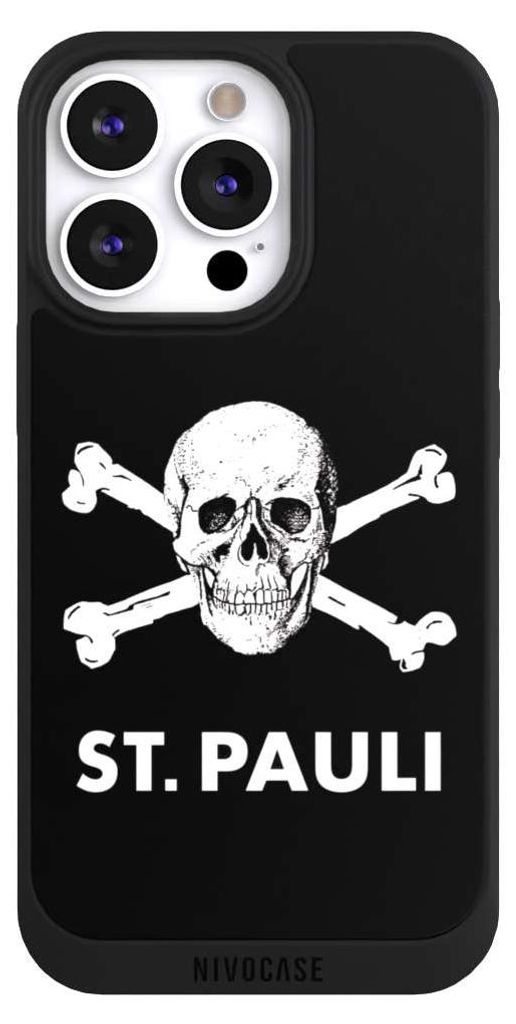 NIVOCASE Handyhülle für Apple iPhone 13 Pro Hülle NIVOpure Case Schwarz FC St. Pauli Offizielles Lizenzprodukt Totenkopf