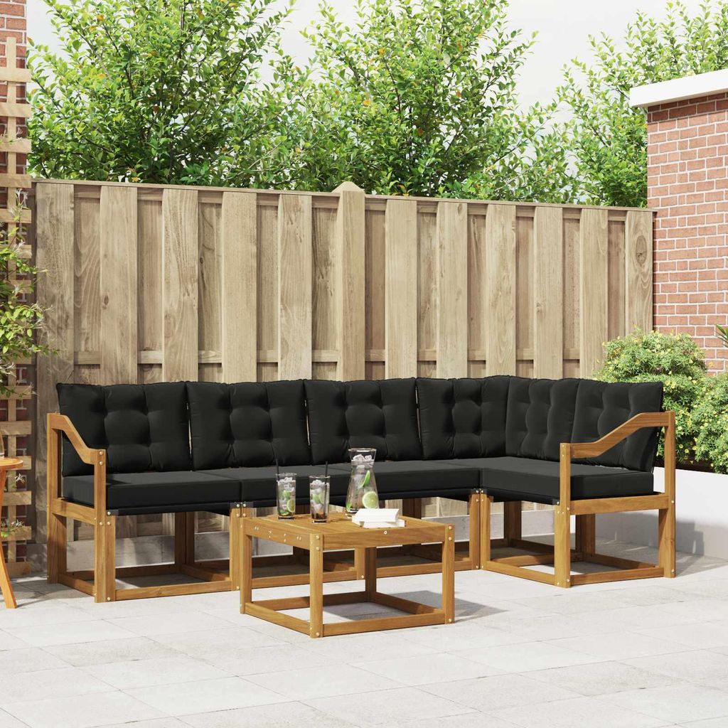 "Neues Produkt" Outdoor-Sofagarnitur ANTI-UV - CLORIS - mit Kissen - 6 pcs - Natürlich und Schwarz - Modern Gartensofas V433