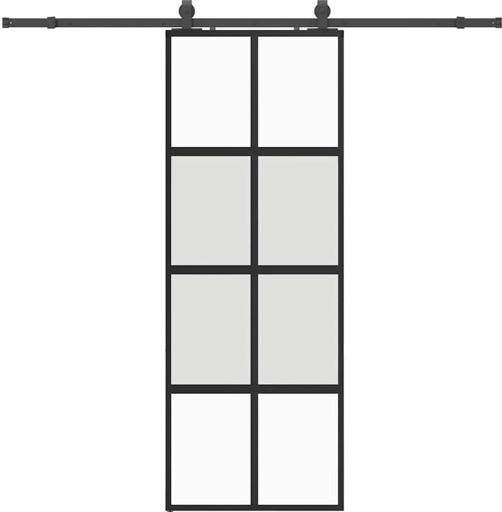 Schiebetür mit Beschlag Schwarz 76x205 cm Hartglas