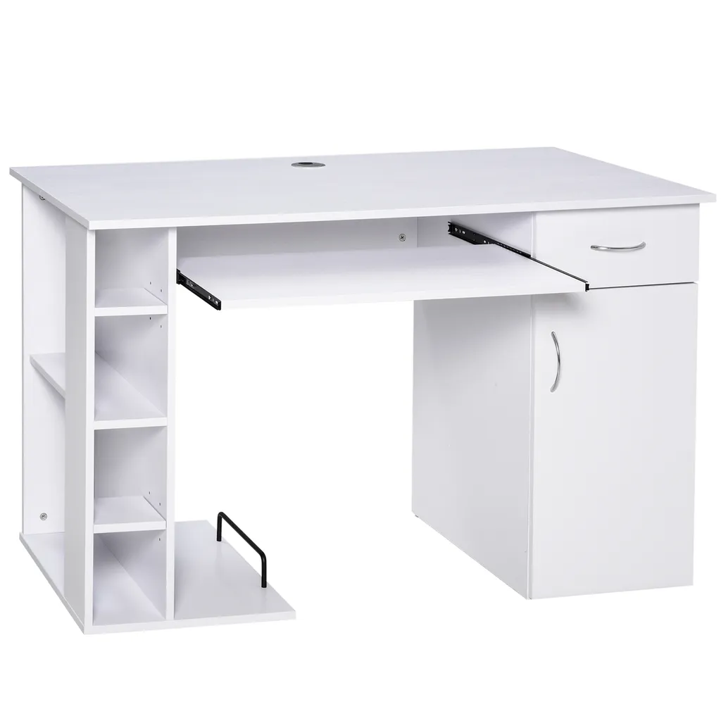 HOMCOM Bureau Informatique Blanc 120cm avec Tiroir et Tablette Clavier