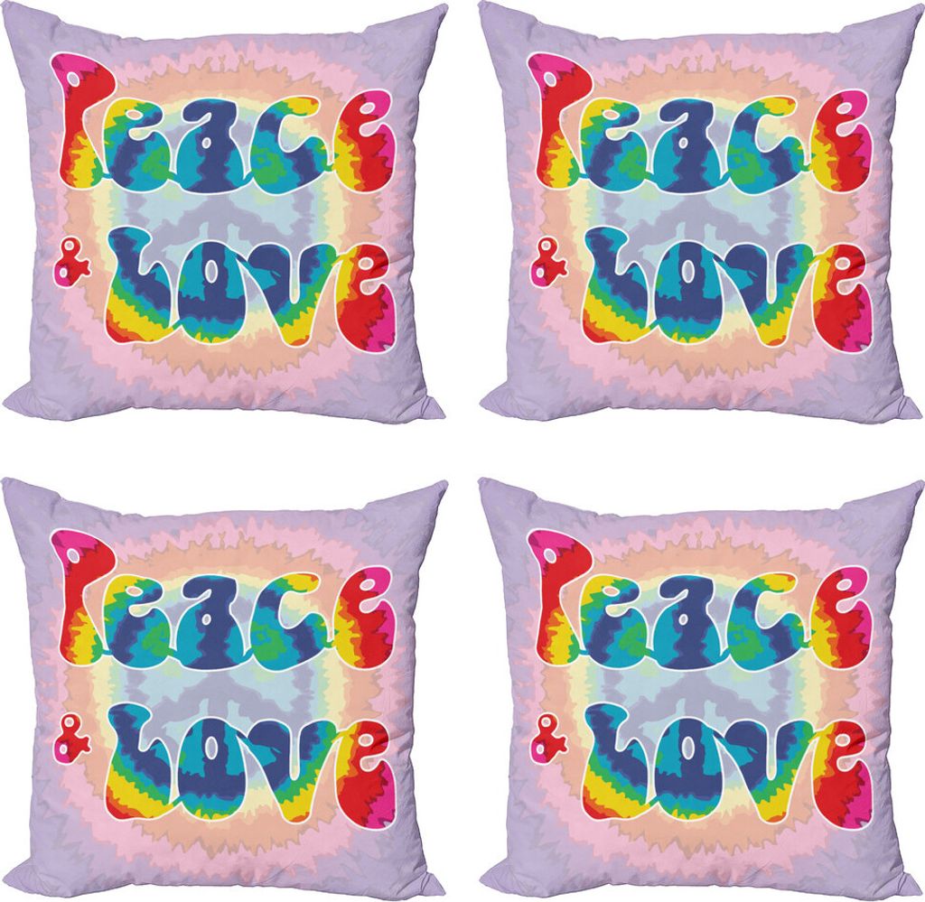 ABAKUHAUS toll Kissenbezug Set (4 Stück), Peace Love Tie Dye-Effekt, Moderner Doppelseitiger Digitaldruck, 45 cm x 45 cm, Mehrfarbig
