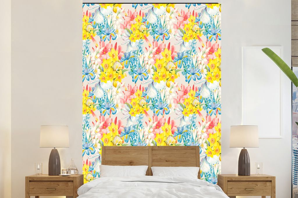 MuchoWow Fototapete für Wohnzimmer oder Schlafzimmer Wandtapete Vinyl Motivtapete Blumen - Collage - Natur - 145x220 cm - Wanddekoration