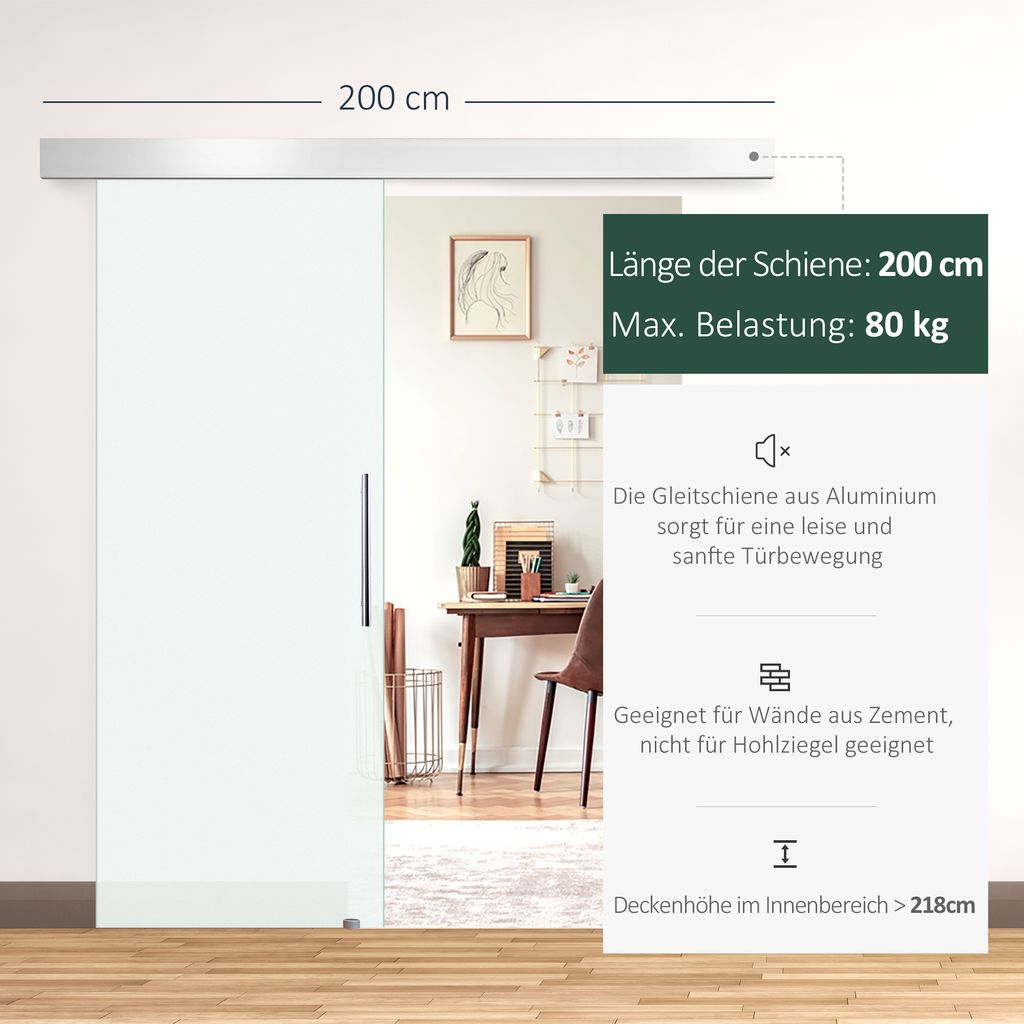 HOMCOM Glasschiebetür Schiebetür Tür Zimmertür mit Produktbild 4