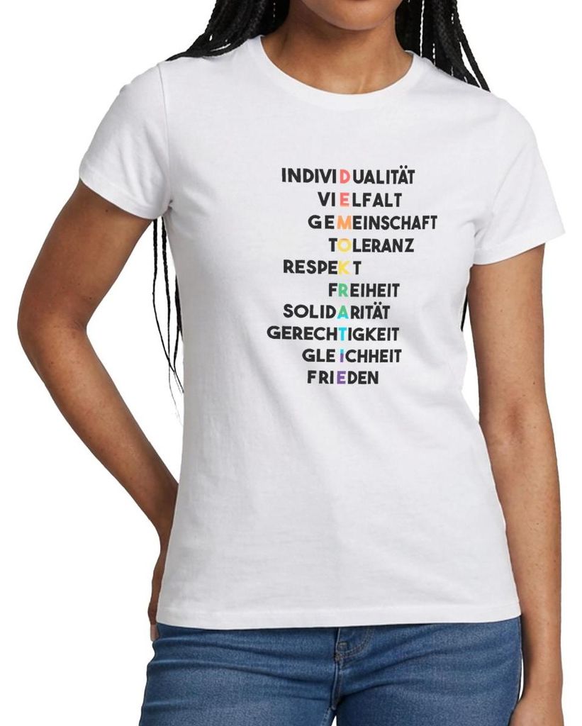 Spreadshirt Demokratie Werte Der Vielfalt Frauen T-Shirt, XL, Weiß