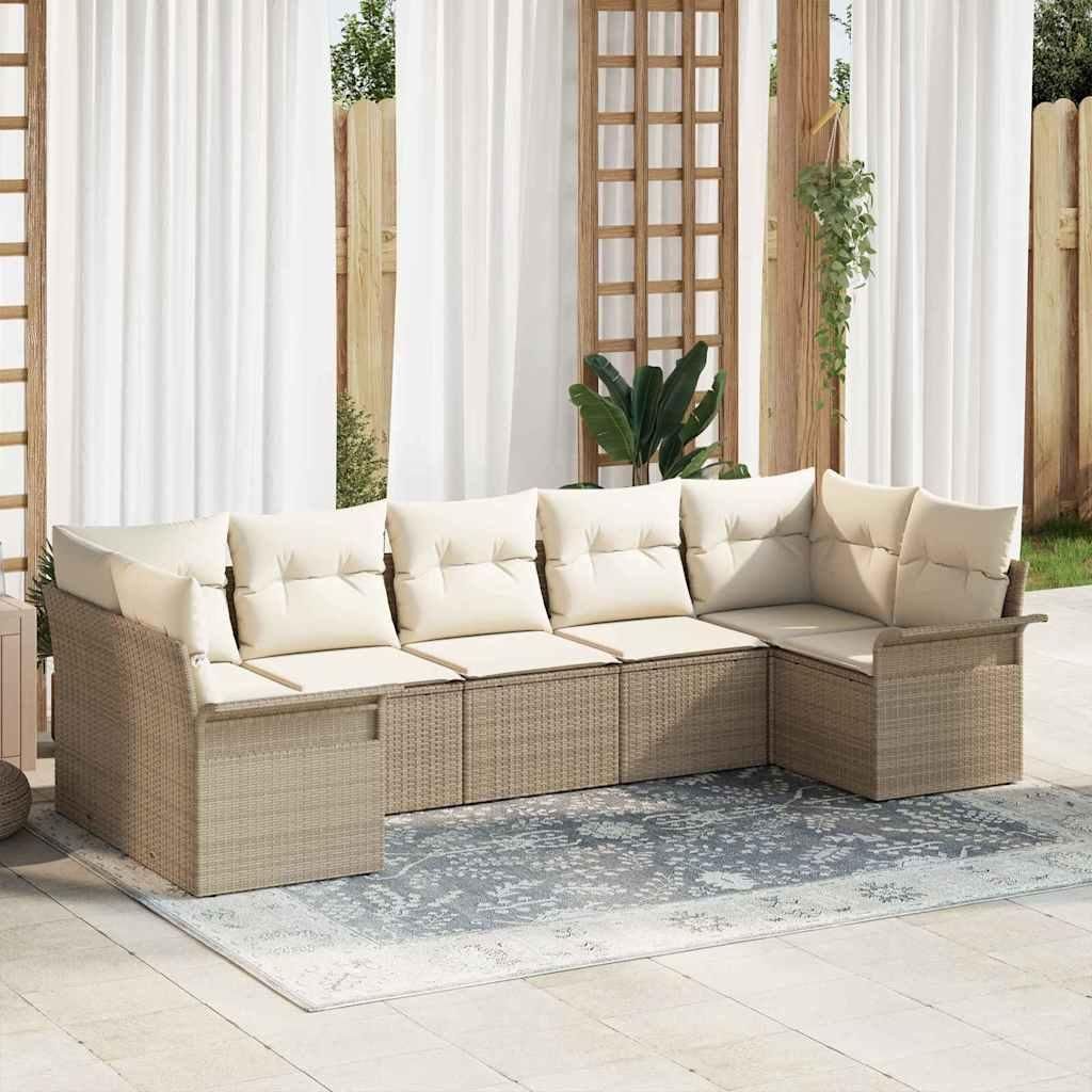 Maison Exclusive - Garten-Sofa-Set mit Kissen 7 pcs Beige Poly Rattan
