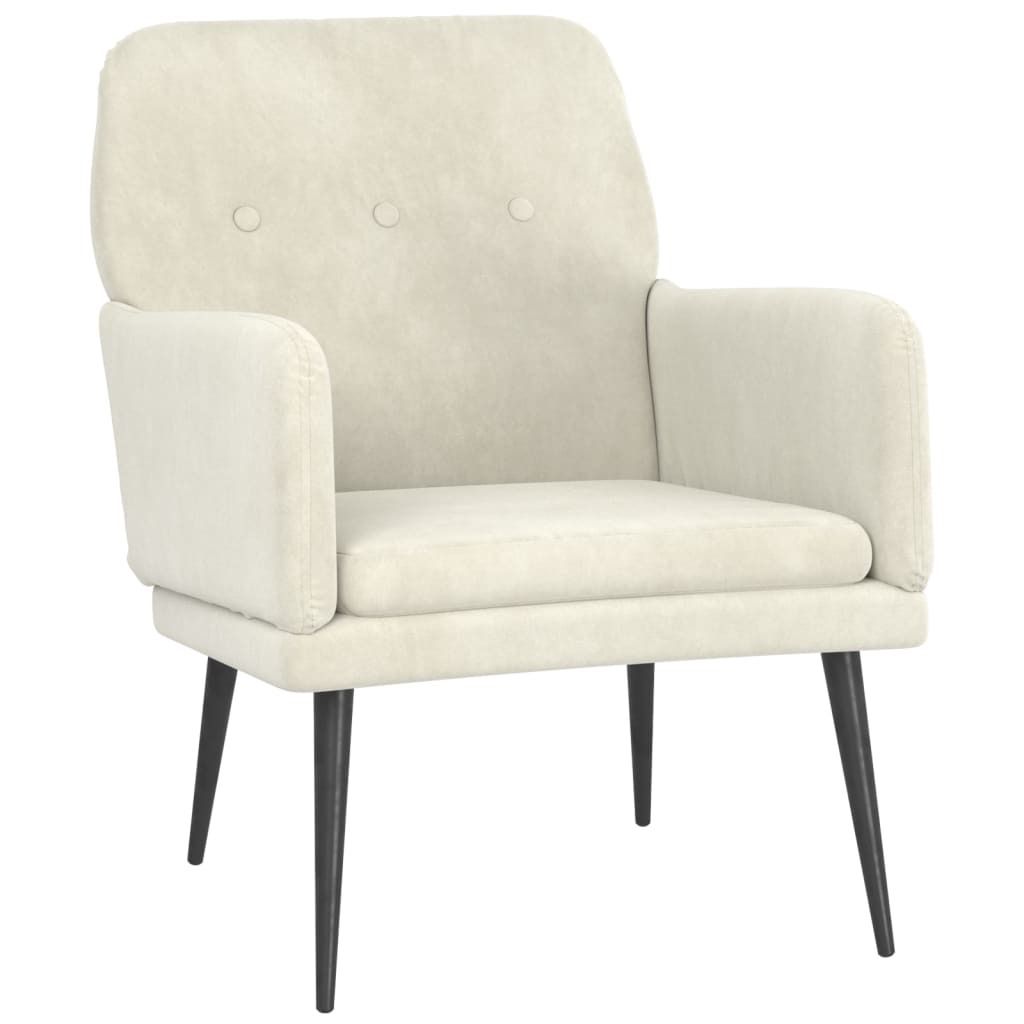 Samt Sessel Creme, 62x79x79 cm, mit tiefer Sitzfläche und gepolsterter Rückenlehne